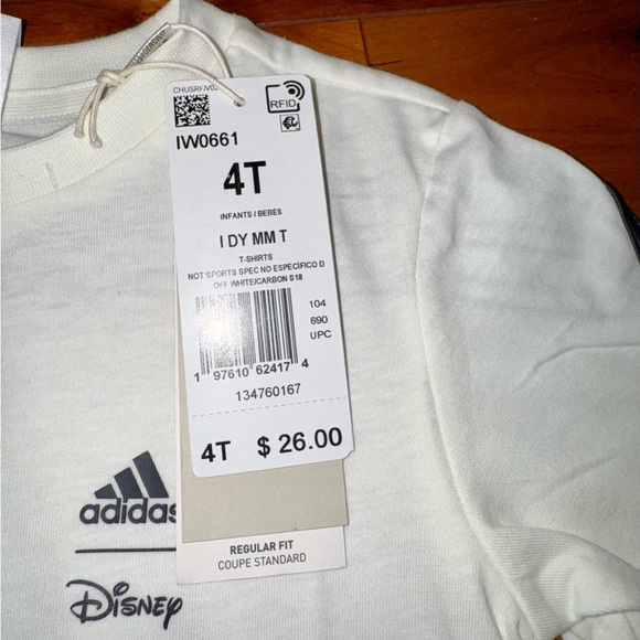 NWT Mickey Mouse Adidas Kids Cream Tee - Picture 2 of 5